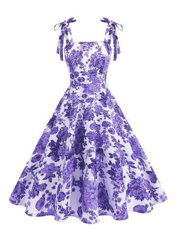 Vintage Knot Straps Summer Dress Flare Floral Print Backless Swing Dresses - American Thistle Vintage Knot Straps Summer Dress Flare Floral Print Backless Swing Dresses