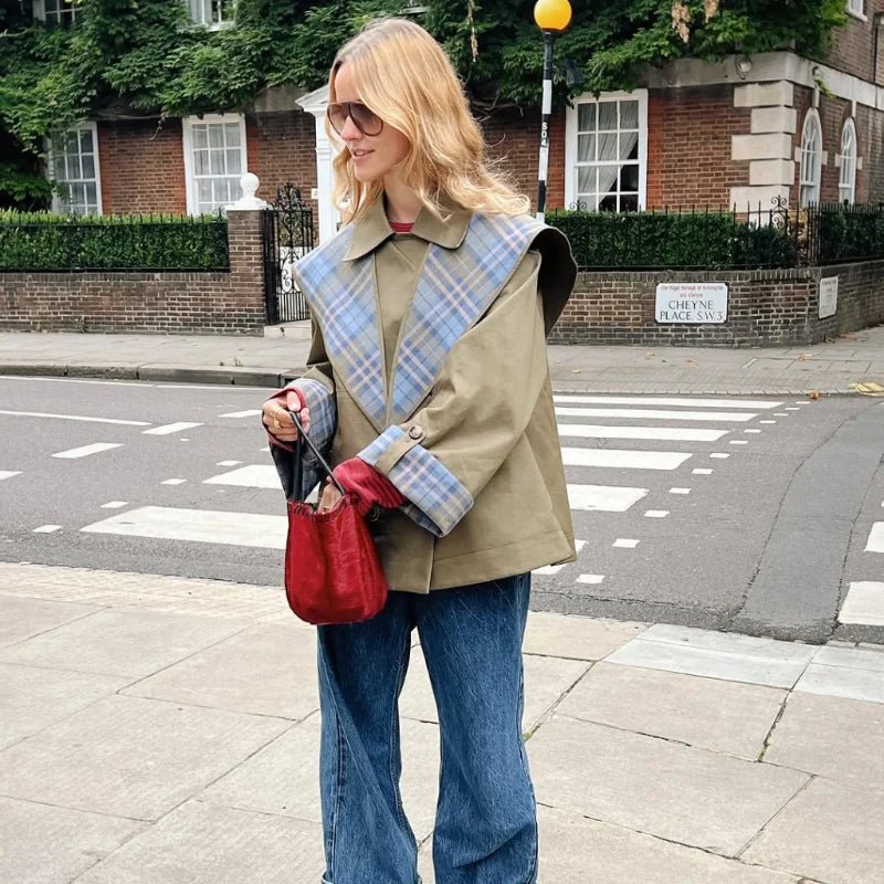 Vintage Plaid Reversible Two - Way Coat Women Oversize Single Breasted Pocket Loose Jacket - American Thistle Vintage Plaid Reversible Two - Way Coat Women Oversize Single Breasted Pocket Loose Jacket