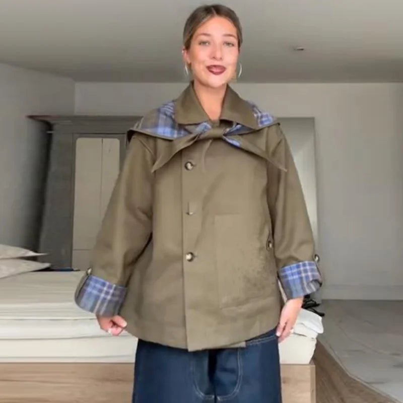 Vintage Plaid Reversible Two - Way Coat Women Oversize Single Breasted Pocket Loose Jacket - American Thistle Vintage Plaid Reversible Two - Way Coat Women Oversize Single Breasted Pocket Loose Jacket