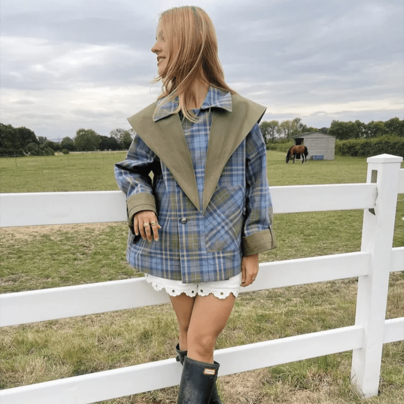 Vintage Plaid Reversible Two - Way Coat Women Oversize Single Breasted Pocket Loose Jacket - American Thistle Vintage Plaid Reversible Two - Way Coat Women Oversize Single Breasted Pocket Loose Jacket