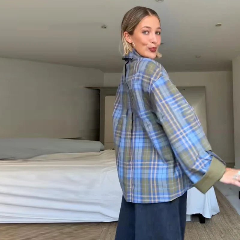 Vintage Plaid Reversible Two - Way Coat Women Oversize Single Breasted Pocket Loose Jacket - American Thistle Vintage Plaid Reversible Two - Way Coat Women Oversize Single Breasted Pocket Loose Jacket