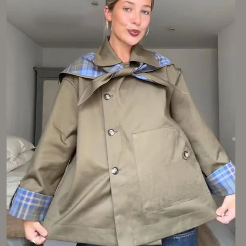 Vintage Plaid Reversible Two - Way Coat Women Oversize Single Breasted Pocket Loose Jacket - American Thistle Vintage Plaid Reversible Two - Way Coat Women Oversize Single Breasted Pocket Loose Jacket
