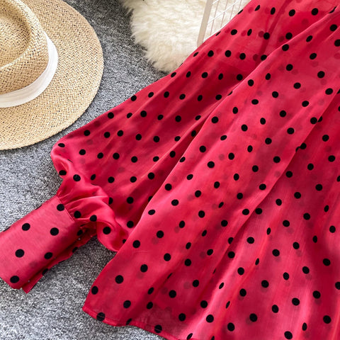 Vintage Polka Dot Tops Puff Sleeve Bow Lace Up Design Blouses - American Thistle Vintage Polka Dot Tops Puff Sleeve Bow Lace Up Design Blouses