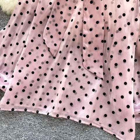 Vintage Polka Dot Tops Puff Sleeve Bow Lace Up Design Blouses - American Thistle Vintage Polka Dot Tops Puff Sleeve Bow Lace Up Design Blouses