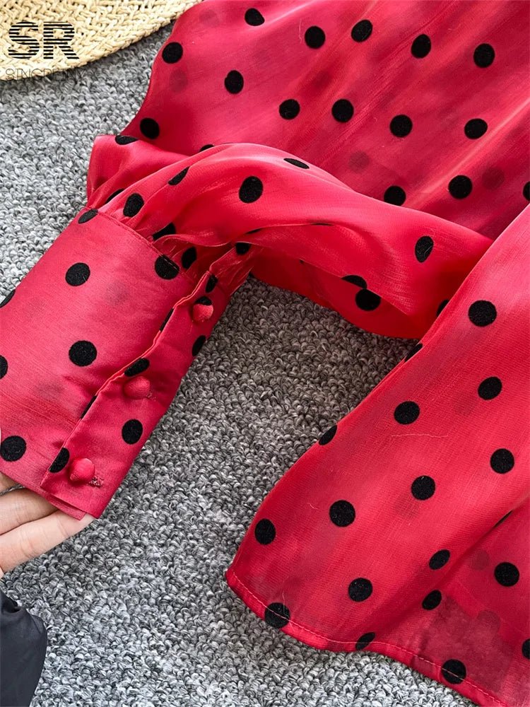 Vintage Polka Dot Tops Puff Sleeve Bow Lace Up Design Blouses - American Thistle Vintage Polka Dot Tops Puff Sleeve Bow Lace Up Design Blouses