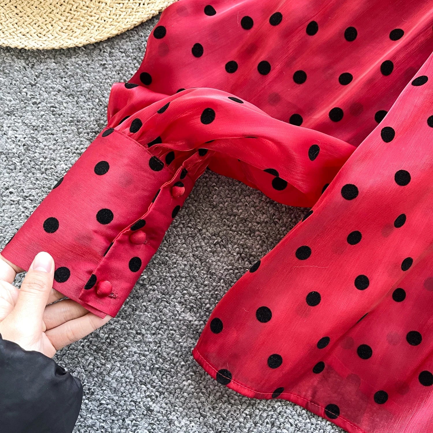 Vintage Polka Dot Tops Puff Sleeve Bow Lace Up Design Blouses - American Thistle Vintage Polka Dot Tops Puff Sleeve Bow Lace Up Design Blouses