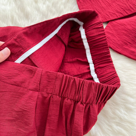 Vintage Solid Two Piece Suits V Neck Single Breasted Slim Tops with High Waist Long Pants - American Thistle Vintage Solid Two Piece Suits V Neck Single Breasted Slim Tops with High Waist Long Pants