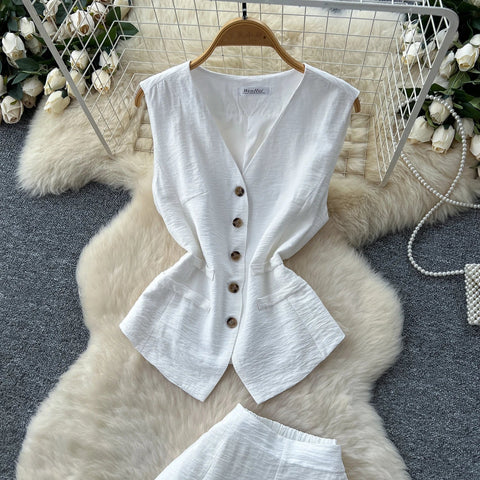 Vintage Solid Two Piece Suits V Neck Single Breasted Slim Tops with High Waist Long Pants - American Thistle Vintage Solid Two Piece Suits V Neck Single Breasted Slim Tops with High Waist Long Pants