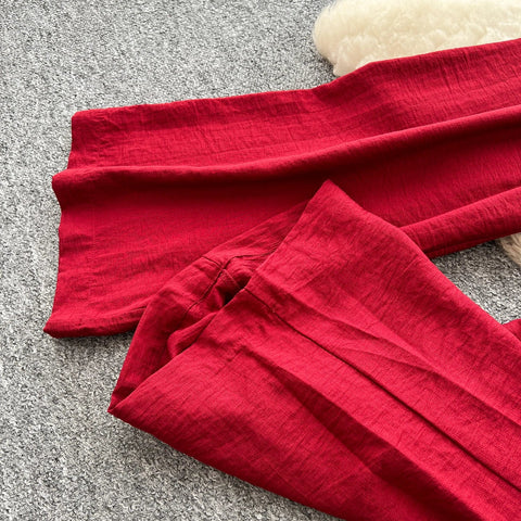 Vintage Solid Two Piece Suits V Neck Single Breasted Slim Tops with High Waist Long Pants - American Thistle Vintage Solid Two Piece Suits V Neck Single Breasted Slim Tops with High Waist Long Pants