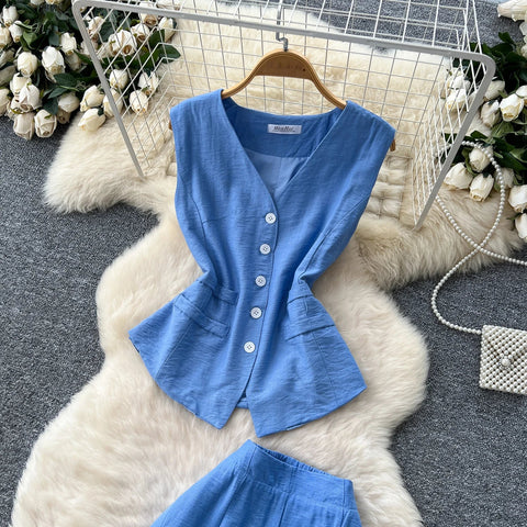 Vintage Solid Two Piece Suits V Neck Single Breasted Slim Tops with High Waist Long Pants - American Thistle Vintage Solid Two Piece Suits V Neck Single Breasted Slim Tops with High Waist Long Pants