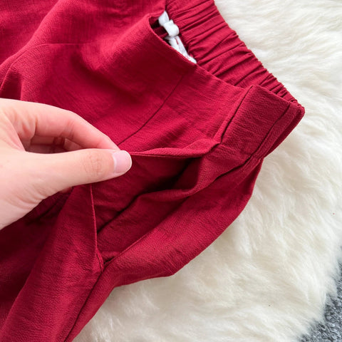 Vintage Solid Two Piece Suits V Neck Single Breasted Slim Tops with High Waist Long Pants - American Thistle Vintage Solid Two Piece Suits V Neck Single Breasted Slim Tops with High Waist Long Pants