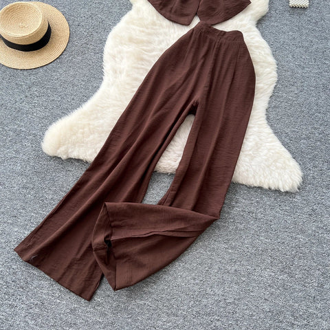 Vintage Solid Two Piece Suits V Neck Single Breasted Slim Tops with High Waist Long Pants - American Thistle Vintage Solid Two Piece Suits V Neck Single Breasted Slim Tops with High Waist Long Pants