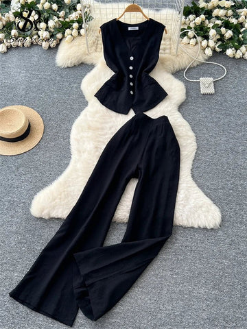 Vintage Solid Two Piece Suits V Neck Single Breasted Slim Tops with High Waist Long Pants - American Thistle Vintage Solid Two Piece Suits V Neck Single Breasted Slim Tops with High Waist Long Pants