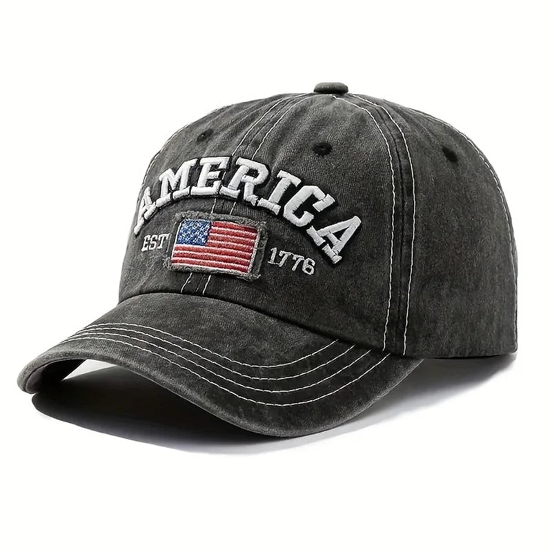 Vintage USA Flag Embroidered Baseball Cap - Bold Lettering, Distressed Wash, Sun Protection - Trendy Dad Hat for Outdoor - American ThistleVintage USA Flag Embroidered Baseball Cap - Bold Lettering, Distressed Wash, Sun Protection - Trendy Dad Hat for Outdoor