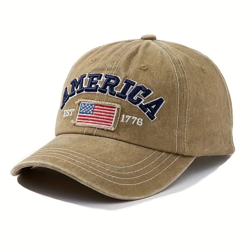 Vintage USA Flag Embroidered Baseball Cap - Bold Lettering, Distressed Wash, Sun Protection - Trendy Dad Hat for Outdoor - American ThistleVintage USA Flag Embroidered Baseball Cap - Bold Lettering, Distressed Wash, Sun Protection - Trendy Dad Hat for Outdoor