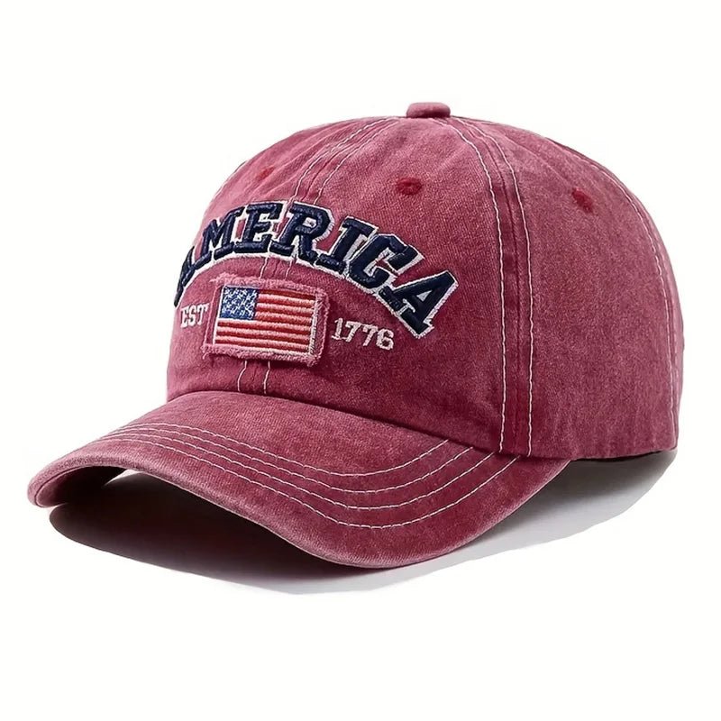 Vintage USA Flag Embroidered Baseball Cap - Bold Lettering, Distressed Wash, Sun Protection - Trendy Dad Hat for Outdoor - American ThistleVintage USA Flag Embroidered Baseball Cap - Bold Lettering, Distressed Wash, Sun Protection - Trendy Dad Hat for Outdoor