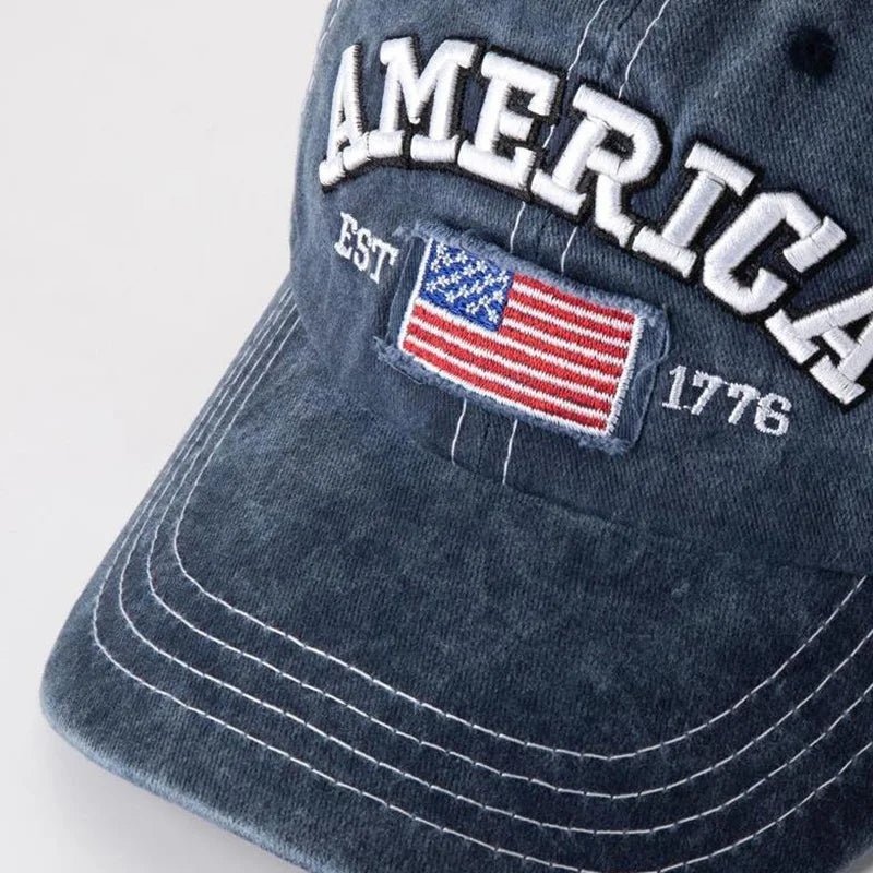 Vintage USA Flag Embroidered Baseball Cap - Bold Lettering, Distressed Wash, Sun Protection - Trendy Dad Hat for Outdoor - American ThistleVintage USA Flag Embroidered Baseball Cap - Bold Lettering, Distressed Wash, Sun Protection - Trendy Dad Hat for Outdoor