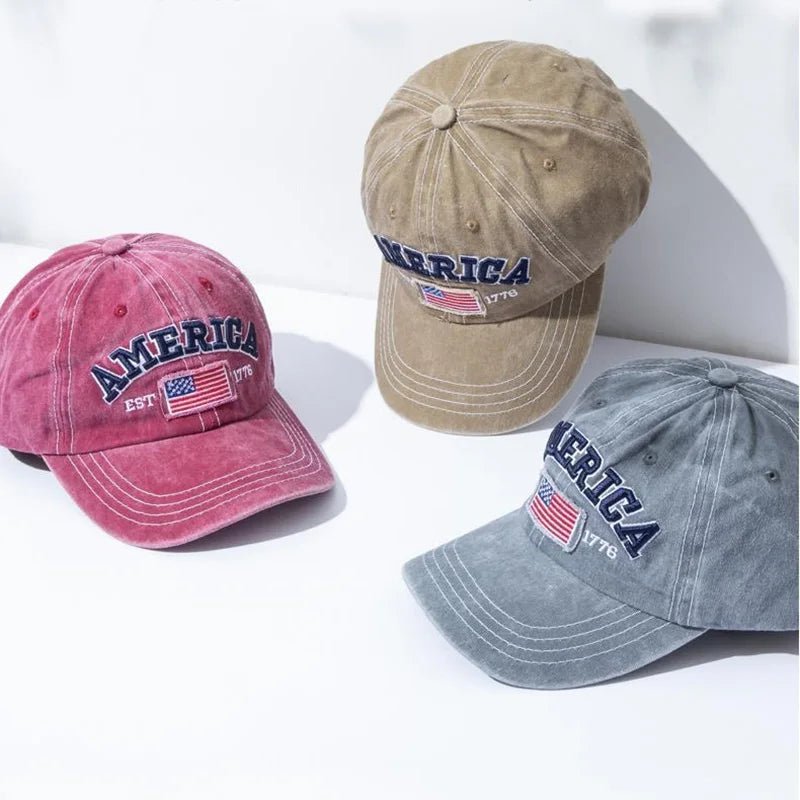 Vintage USA Flag Embroidered Baseball Cap - Bold Lettering, Distressed Wash, Sun Protection - Trendy Dad Hat for Outdoor - American ThistleVintage USA Flag Embroidered Baseball Cap - Bold Lettering, Distressed Wash, Sun Protection - Trendy Dad Hat for Outdoor
