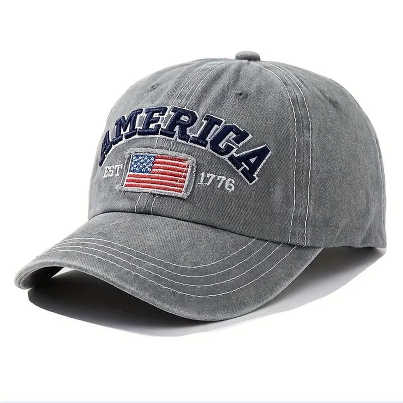 Vintage USA Flag Embroidered Baseball Cap - Bold Lettering, Distressed Wash, Sun Protection - Trendy Dad Hat for Outdoor - American ThistleVintage USA Flag Embroidered Baseball Cap - Bold Lettering, Distressed Wash, Sun Protection - Trendy Dad Hat for Outdoor