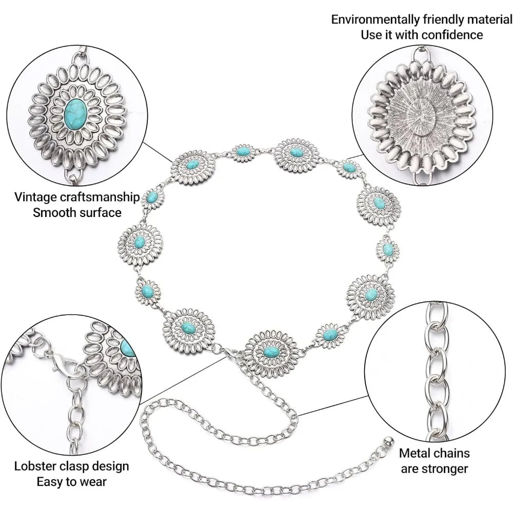 Western Belts for Women Metal Chain Belt Cowgirl Country Chain Belts Adjustable Dresses Jeans - American ThistleWestern Belts for Women Metal Chain Belt Cowgirl Country Chain Belts Adjustable Dresses Jeans