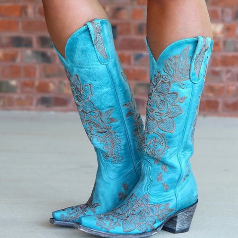 Western Style Women's Pointed Large Embroidered Rose High Heels Vintage Old Women's Boots High Barrel Western Boots - American ThistleWestern Style Women's Pointed Large Embroidered Rose High Heels Vintage Old Women's Boots High Barrel Western Boots