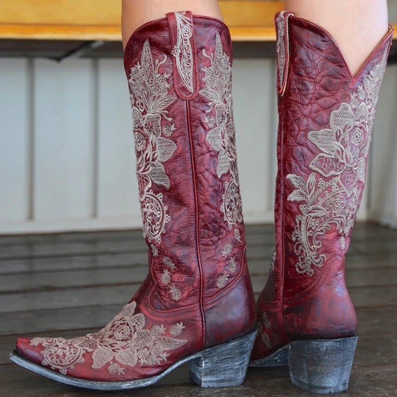 Western Style Women's Pointed Large Embroidered Rose High Heels Vintage Old Women's Boots High Barrel Western Boots - American ThistleWestern Style Women's Pointed Large Embroidered Rose High Heels Vintage Old Women's Boots High Barrel Western Boots