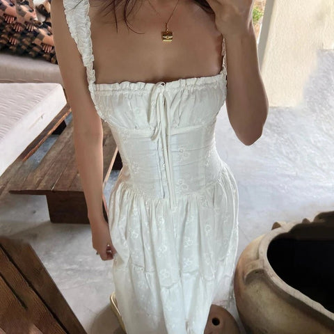 White Backless Long Maxi Dress Summer - American Thistle White Backless Long Maxi Dress Summer