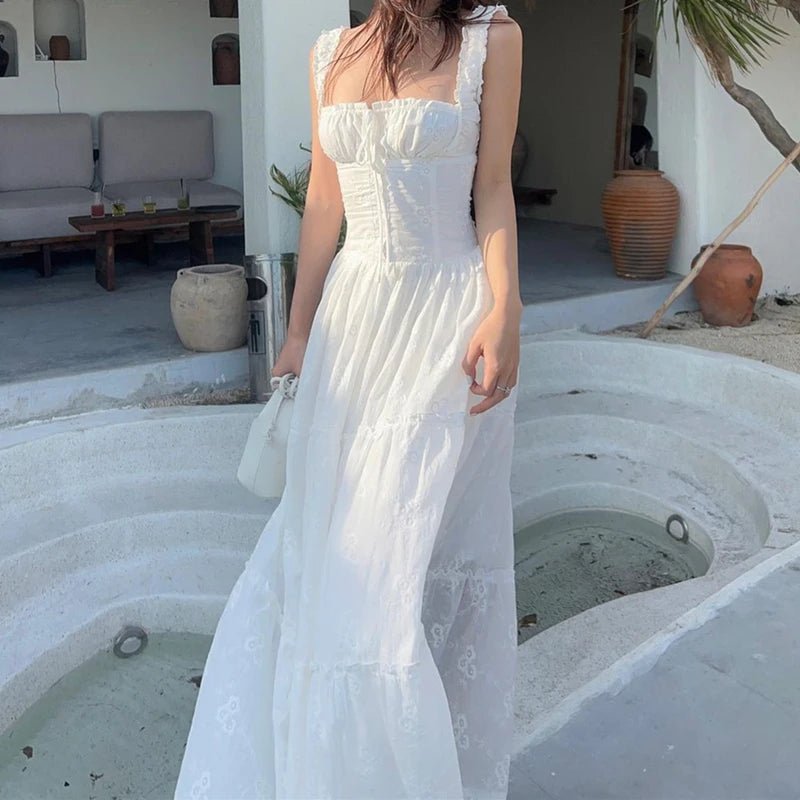 White Backless Long Maxi Dress Summer - American Thistle White Backless Long Maxi Dress Summer