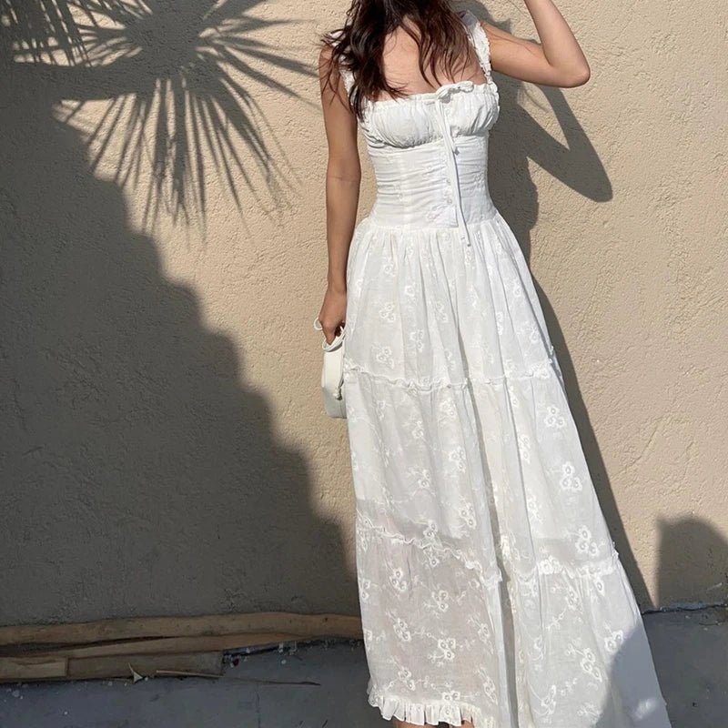 White Backless Long Maxi Dress Summer - American Thistle White Backless Long Maxi Dress Summer