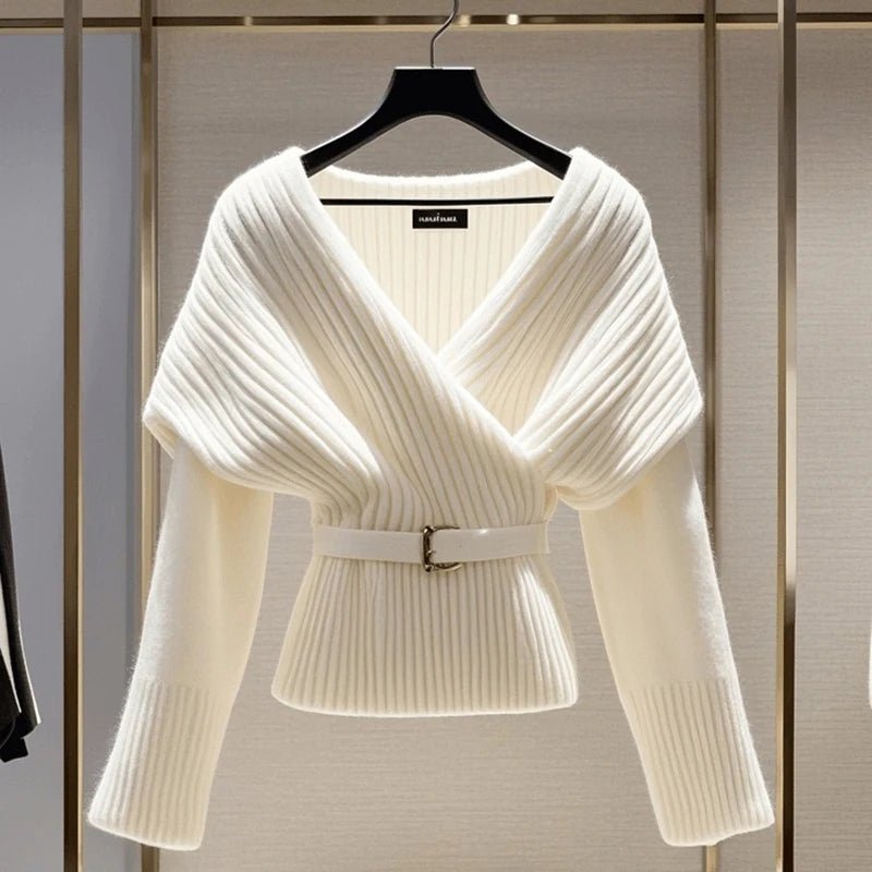 White Knitted Sweater V - neck Long Sleeve Top Soft Luxury Pullovers Sweater Winter - American Thistle White Knitted Sweater V - neck Long Sleeve Top Soft Luxury Pullovers Sweater Winter