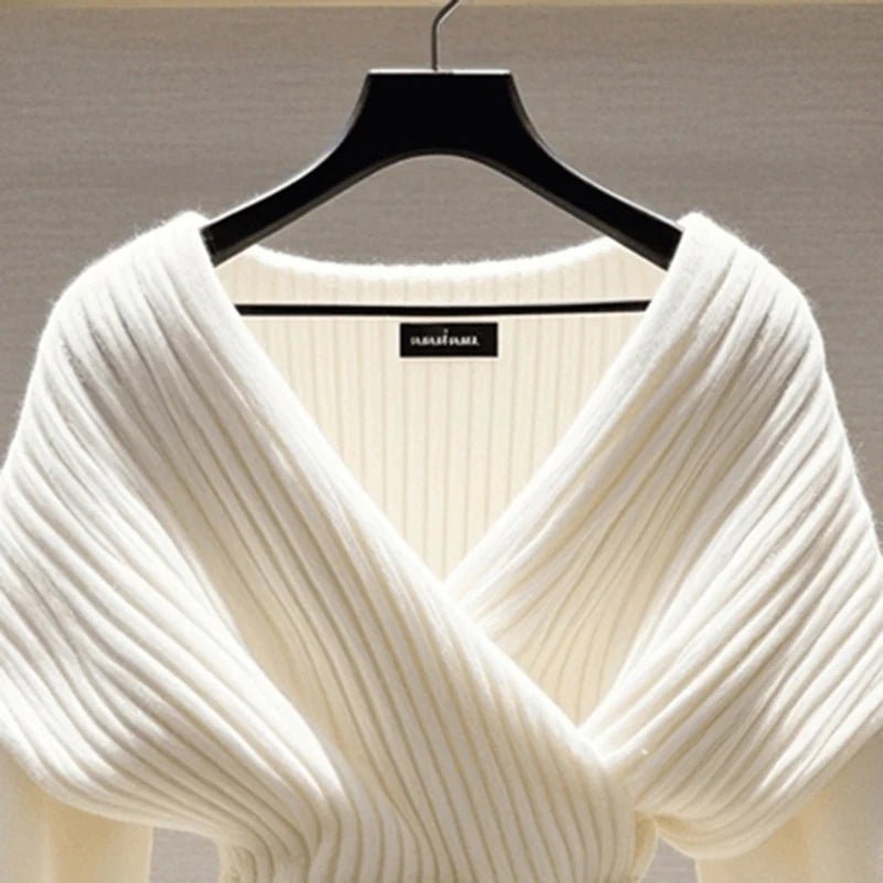 White Knitted Sweater V - neck Long Sleeve Top Soft Luxury Pullovers Sweater Winter - American Thistle White Knitted Sweater V - neck Long Sleeve Top Soft Luxury Pullovers Sweater Winter
