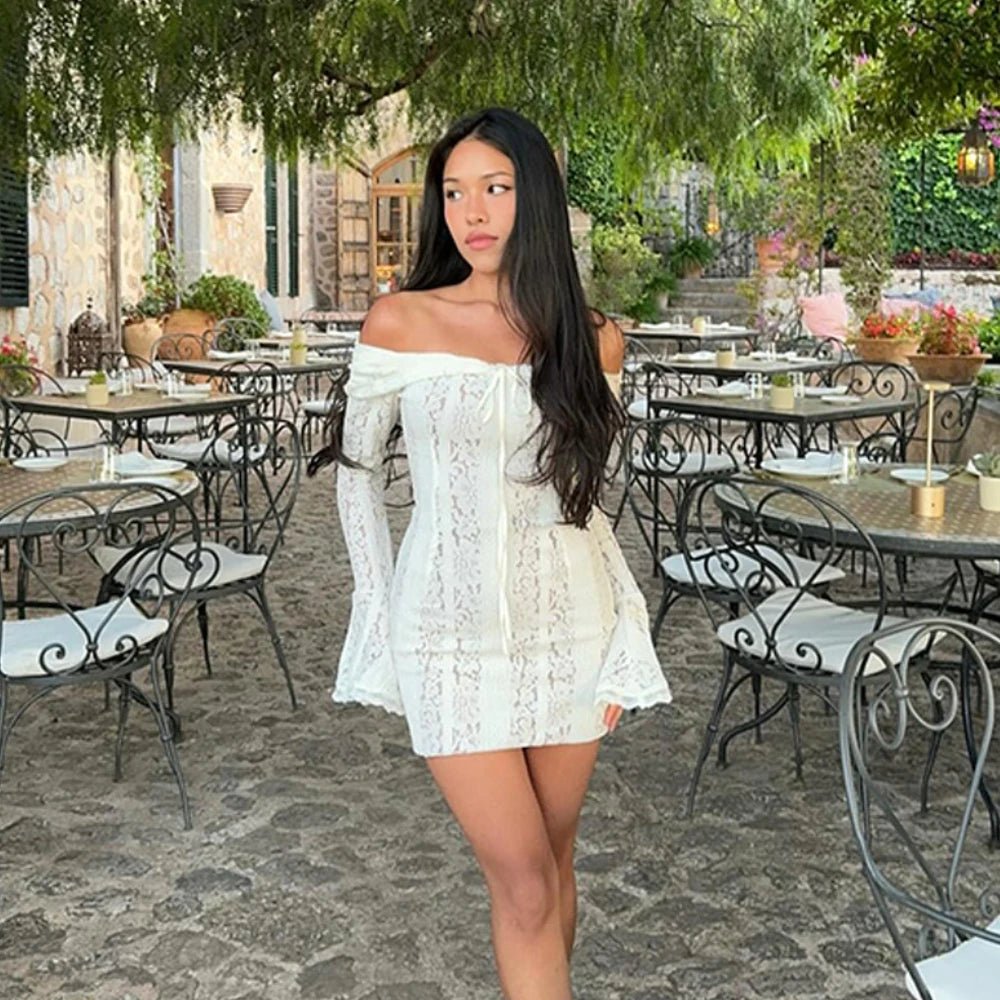 White Off Long - Sleeve Shoulder Lace Bodycon Autumn Maxi Dress - American Thistle White Off Long - Sleeve Shoulder Lace Bodycon Autumn Maxi Dress