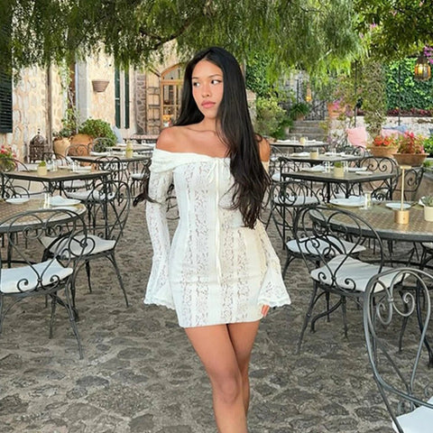 White Off Long - Sleeve Shoulder Lace Bodycon Autumn Maxi Dress - American Thistle White Off Long - Sleeve Shoulder Lace Bodycon Autumn Maxi Dress