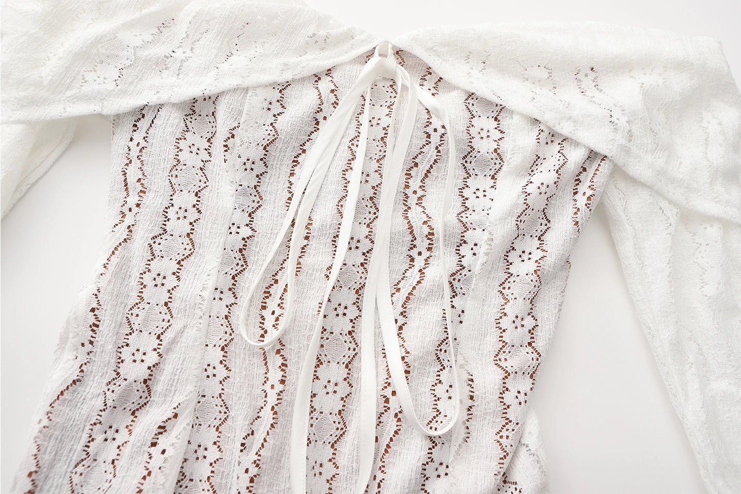 White Off Long - Sleeve Shoulder Lace Bodycon Autumn Maxi Dress - American Thistle White Off Long - Sleeve Shoulder Lace Bodycon Autumn Maxi Dress