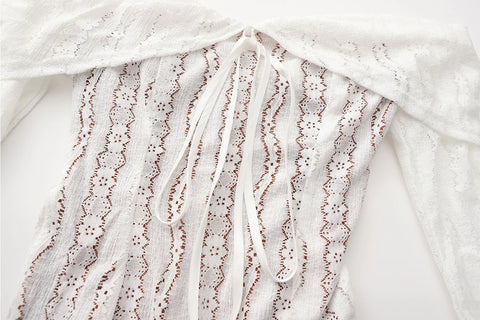 White Off Long - Sleeve Shoulder Lace Bodycon Autumn Maxi Dress - American Thistle White Off Long - Sleeve Shoulder Lace Bodycon Autumn Maxi Dress