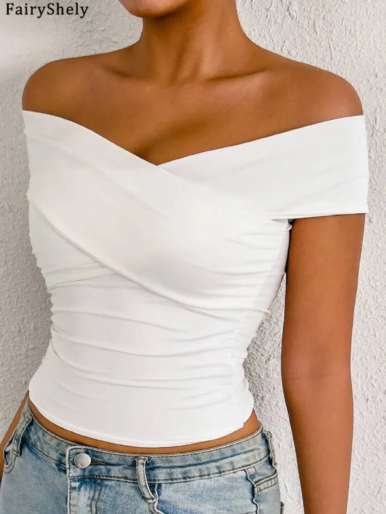 White Off The Shoulder Bodycon Top. - American Thistle White Off The Shoulder Bodycon Top.