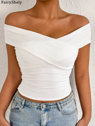White Off The Shoulder Bodycon Top. - American Thistle White Off The Shoulder Bodycon Top.