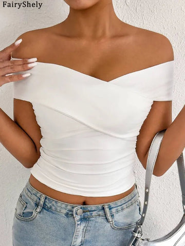 White Off The Shoulder Bodycon Top. - American Thistle White Off The Shoulder Bodycon Top.