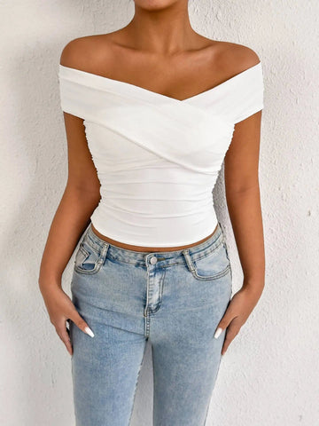 White Off The Shoulder Bodycon Top. - American Thistle White Off The Shoulder Bodycon Top.