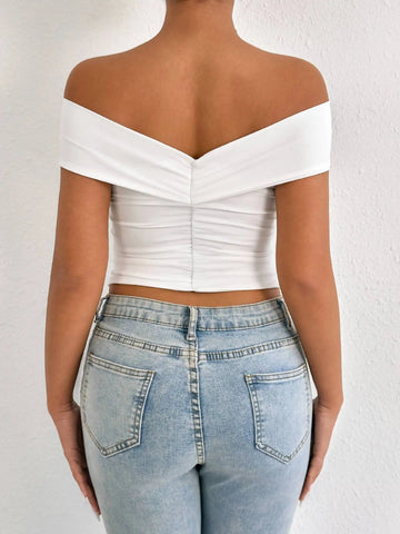 White Off The Shoulder Bodycon Top. - American Thistle White Off The Shoulder Bodycon Top.