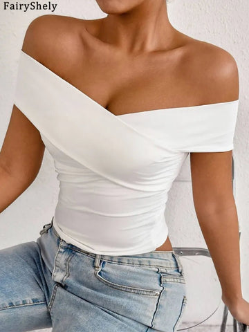 White Off The Shoulder Bodycon Top. - American Thistle White Off The Shoulder Bodycon Top.