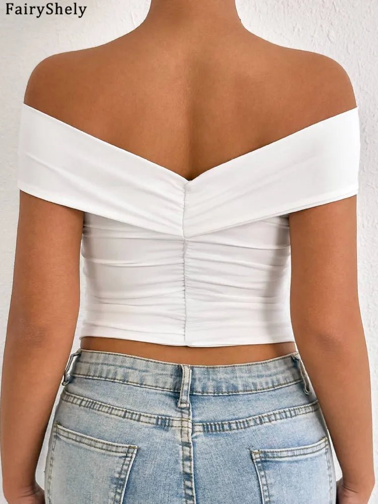 White Off The Shoulder Bodycon Top. - American Thistle White Off The Shoulder Bodycon Top.