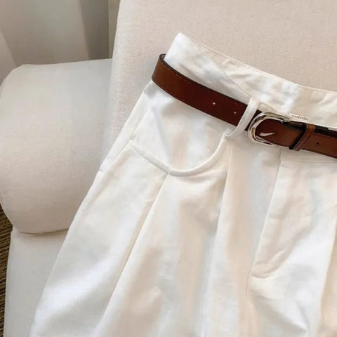 White Wide Leg Jeans High Waist Casual Loose Women's Denim Pants Folded Design Versatile Floor - Length Trousers - American Thistle White Wide Leg Jeans High Waist Casual Loose Women's Denim Pants Folded Design Versatile Floor - Length Trousers