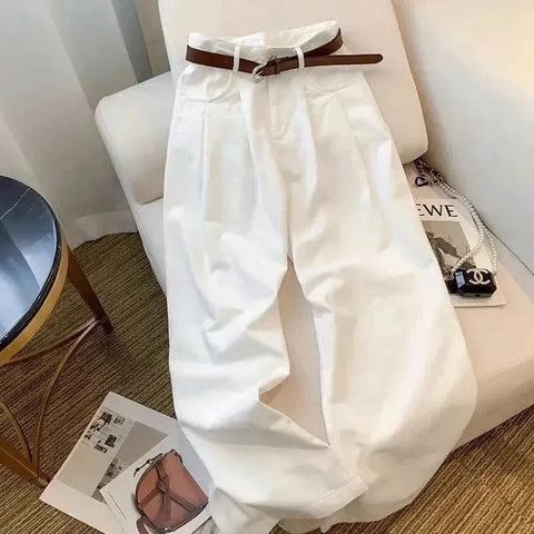 White Wide Leg Jeans High Waist Casual Loose Women's Denim Pants Folded Design Versatile Floor - Length Trousers - American Thistle White Wide Leg Jeans High Waist Casual Loose Women's Denim Pants Folded Design Versatile Floor - Length Trousers