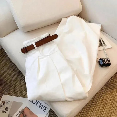 White Wide Leg Jeans High Waist Casual Loose Women's Denim Pants Folded Design Versatile Floor - Length Trousers - American Thistle White Wide Leg Jeans High Waist Casual Loose Women's Denim Pants Folded Design Versatile Floor - Length Trousers