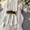 Slimming Knitted Long-Sleeve Pullover with Belt Design for Women Autumn white
