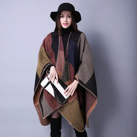 Winter Fashion Poncho Women Capes Scarf Imitation Cashmere Ladies Scarves Warm Shawls Wraps Woman Ponchos - American Thistle Winter Fashion Poncho Women Capes Scarf Imitation Cashmere Ladies Scarves Warm Shawls Wraps Woman Ponchos