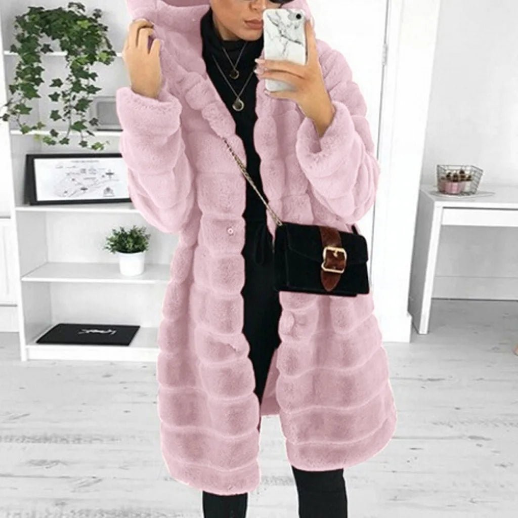 Winter Faux Fur Coat With Hood - American Thistle Winter Faux Fur Coat With Hood