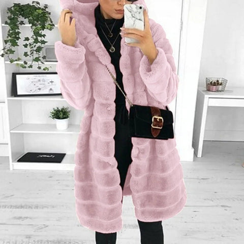 Winter Faux Fur Coat With Hood - American Thistle Winter Faux Fur Coat With Hood