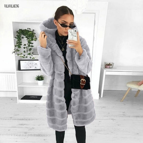 Winter Faux Fur Coat With Hood - American Thistle Winter Faux Fur Coat With Hood